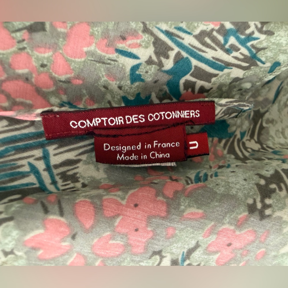 Comptoir des Cotonniers Floral long wide scarf in Pink & Teal light material